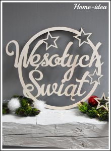 Koło 35 cm Wesołych Świąt z gwiazdkami - sklejka